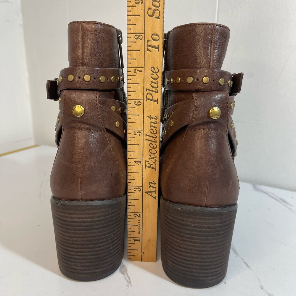 Michael Kors Brown Leather Ankle Boots with Gold Studs Buckle details 11 Western - Picture 7 of 10